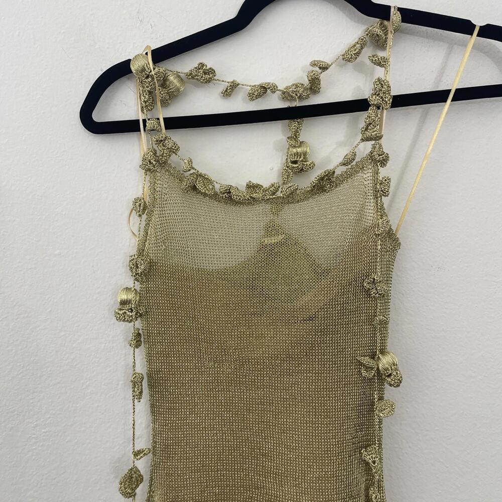 Cult Gaia Alonza Knit Dress Gold metallic crochet Mini Resort XS  $598msrp - Picture 10 of 15